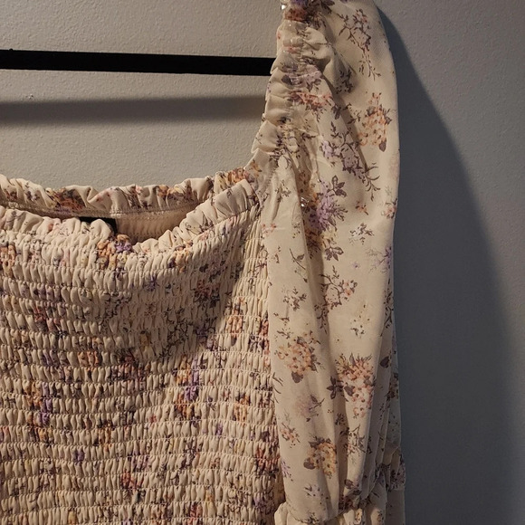 NWT Wild Fable Smocked Light Pink Floral Puff Sleeve Crop Top in Size XL - Picture 7 of 11